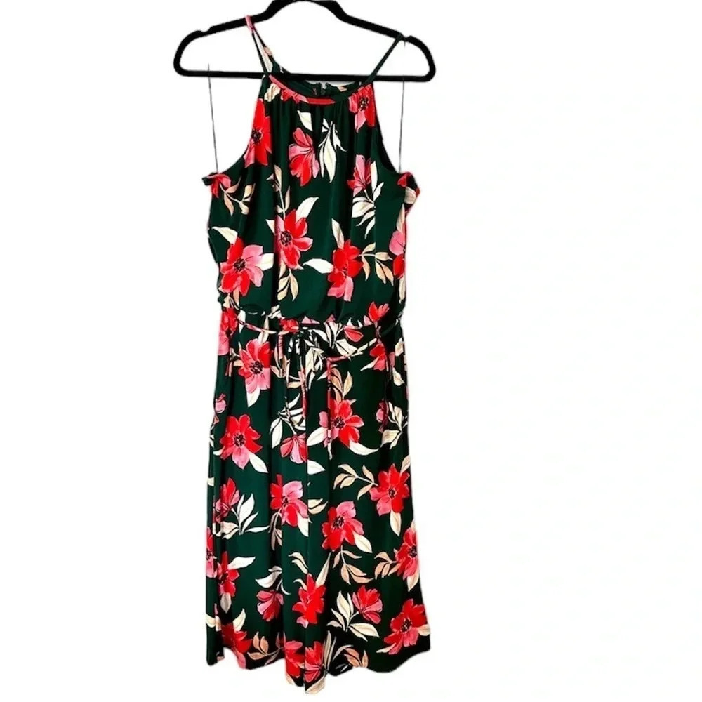 Maggy London Lottie Knit Crop Sleeveless Green & Floral Jumpsuit Size 12 NWOT